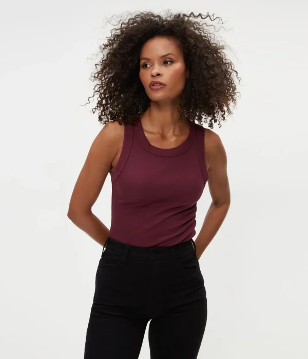 Michael Stars Halley Ribbed Tank with Ruching- Tank Tops | Ultra Rib T-Shirts