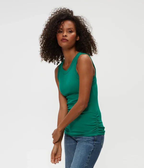Michael Stars Halley Ribbed Tank with Ruching- Tank Tops | Ultra Rib T-Shirts