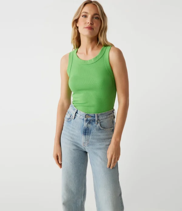 Michael Stars Halley Ribbed Tank with Ruching- Tank Tops | Ultra Rib T-Shirts