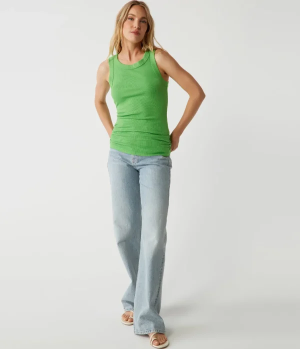 Michael Stars Halley Ribbed Tank with Ruching- Tank Tops | Ultra Rib T-Shirts