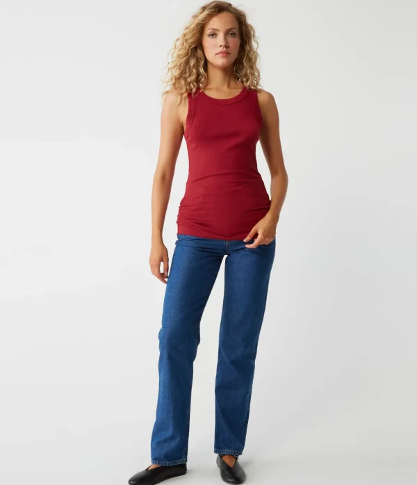 Michael Stars Halley Ribbed Tank with Ruching- Tank Tops | Ultra Rib T-Shirts
