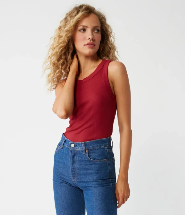 Michael Stars Halley Ribbed Tank with Ruching- Tank Tops | Ultra Rib T-Shirts