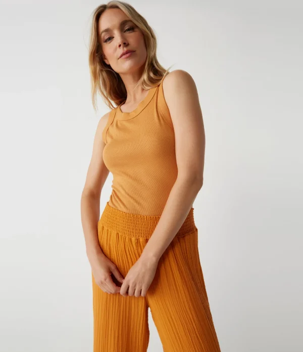 Michael Stars Halley Ribbed Tank with Ruching- Tank Tops | Ultra Rib T-Shirts