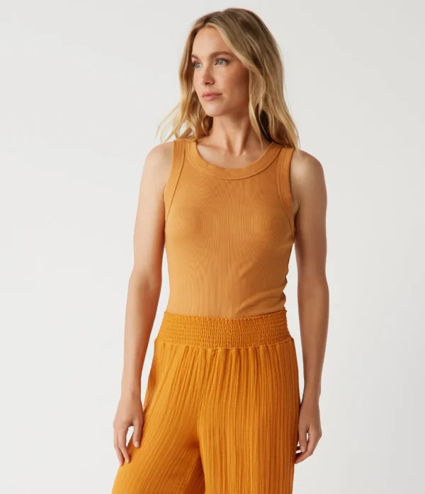 Michael Stars Halley Ribbed Tank with Ruching- Tank Tops | Ultra Rib T-Shirts