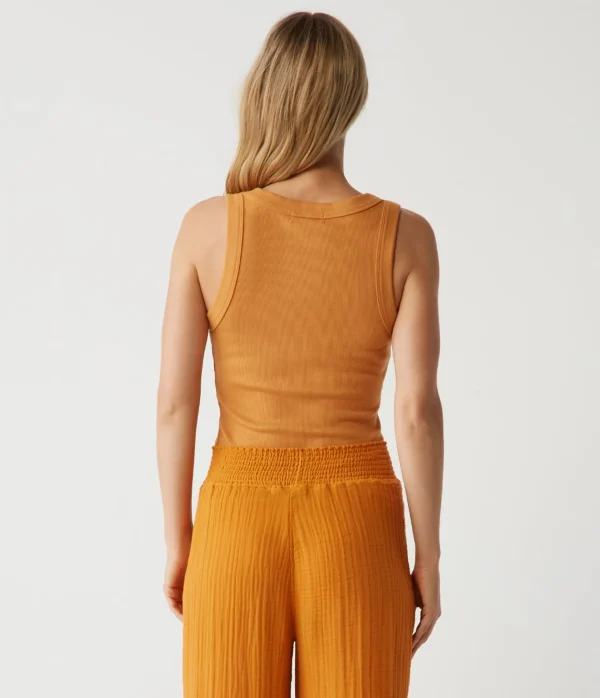 Michael Stars Halley Ribbed Tank with Ruching- Tank Tops | Ultra Rib T-Shirts