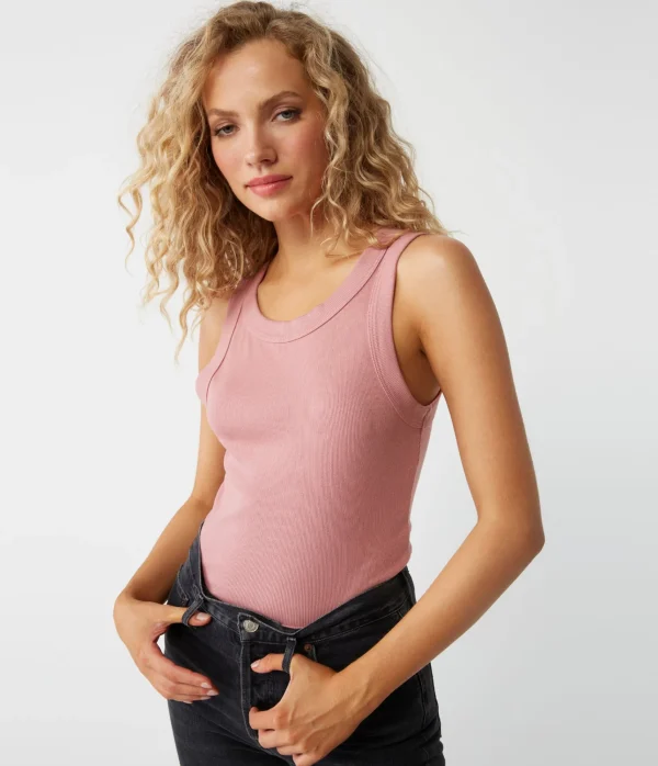 Michael Stars Halley Ribbed Tank with Ruching- Tank Tops | Ultra Rib T-Shirts