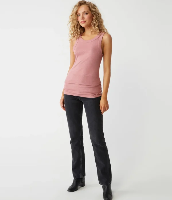 Michael Stars Halley Ribbed Tank with Ruching- Tank Tops | Ultra Rib T-Shirts