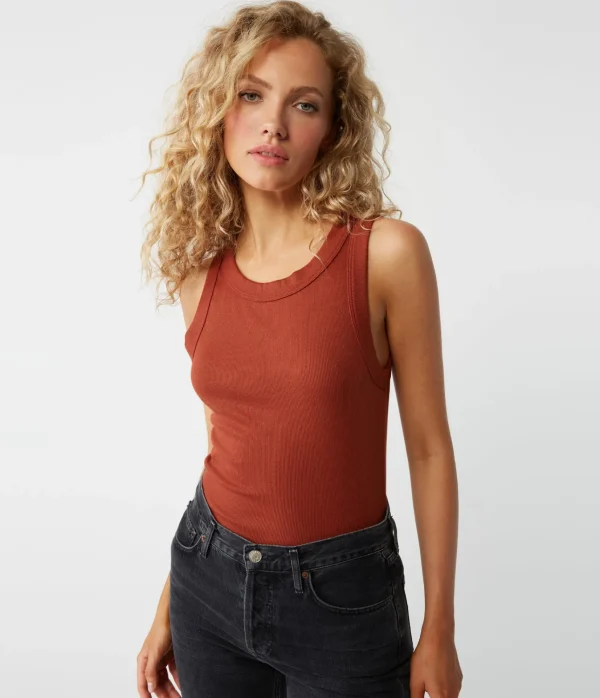 Michael Stars Halley Ribbed Tank with Ruching- Tank Tops | Ultra Rib T-Shirts