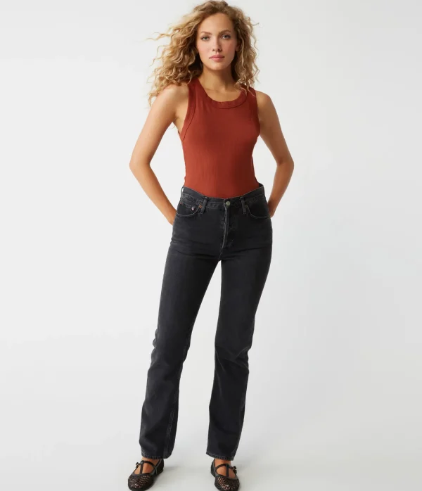 Michael Stars Halley Ribbed Tank with Ruching- Tank Tops | Ultra Rib T-Shirts