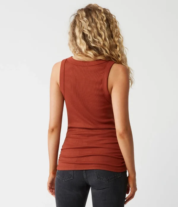 Michael Stars Halley Ribbed Tank with Ruching- Tank Tops | Ultra Rib T-Shirts
