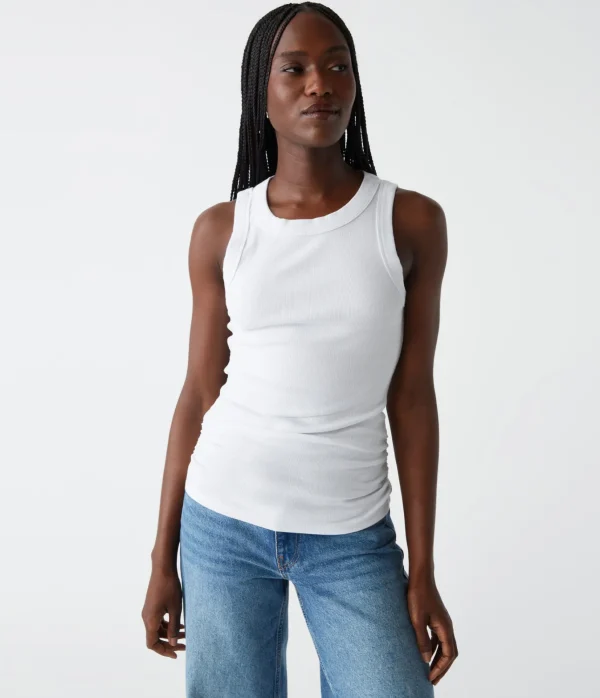 Michael Stars Halley Ribbed Tank with Ruching- Tank Tops | Ultra Rib T-Shirts