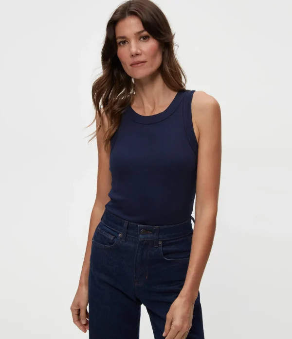Michael Stars Halley Ribbed Tank with Ruching- Tank Tops | Ultra Rib T-Shirts