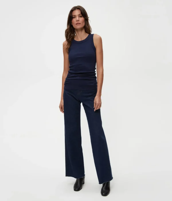 Michael Stars Halley Ribbed Tank with Ruching- Tank Tops | Ultra Rib T-Shirts