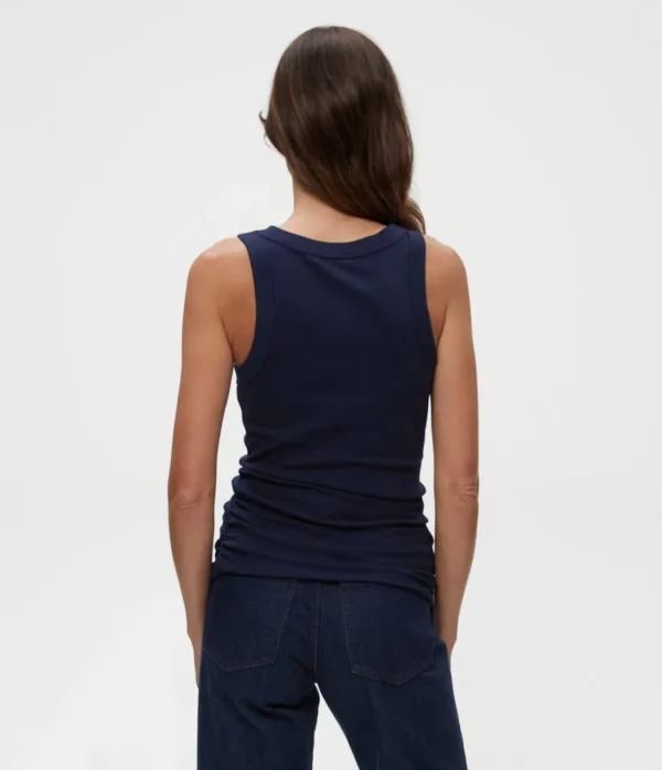 Michael Stars Halley Ribbed Tank with Ruching- Tank Tops | Ultra Rib T-Shirts