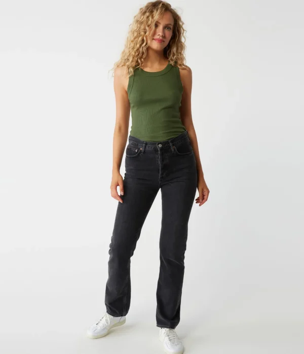 Michael Stars Halley Ribbed Tank with Ruching- Tank Tops | Ultra Rib T-Shirts