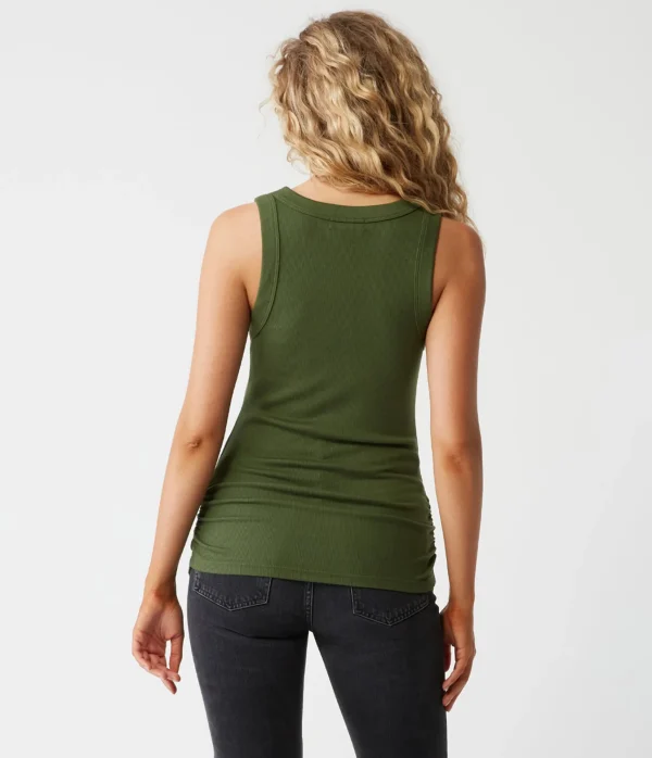 Michael Stars Halley Ribbed Tank with Ruching- Tank Tops | Ultra Rib T-Shirts
