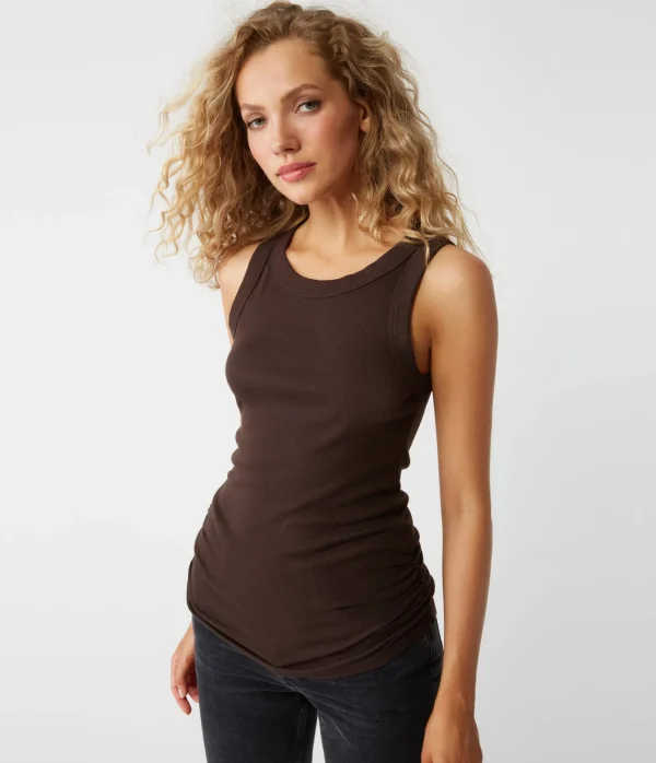 Michael Stars Halley Ribbed Tank with Ruching- Tank Tops | Ultra Rib T-Shirts