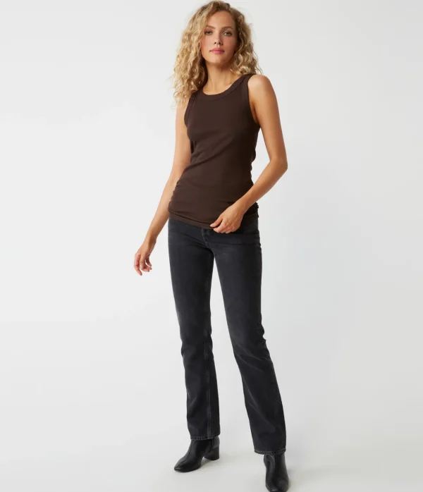 Michael Stars Halley Ribbed Tank with Ruching- Tank Tops | Ultra Rib T-Shirts