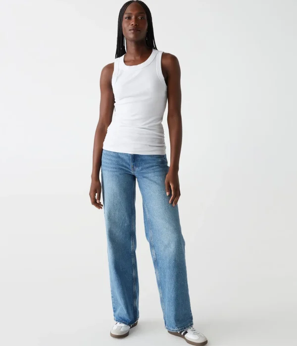 Michael Stars Halley Ribbed Tank with Ruching- Tank Tops | Ultra Rib T-Shirts
