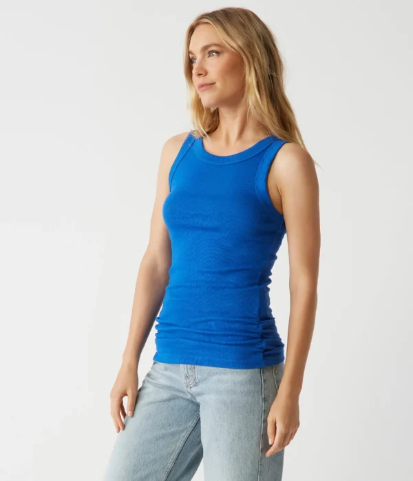 Michael Stars Halley Ribbed Tank with Ruching- Tank Tops | Ultra Rib T-Shirts
