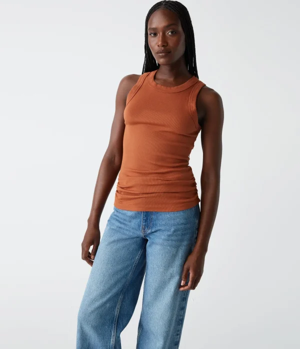 Michael Stars Halley Ribbed Tank with Ruching- Tank Tops | Ultra Rib T-Shirts
