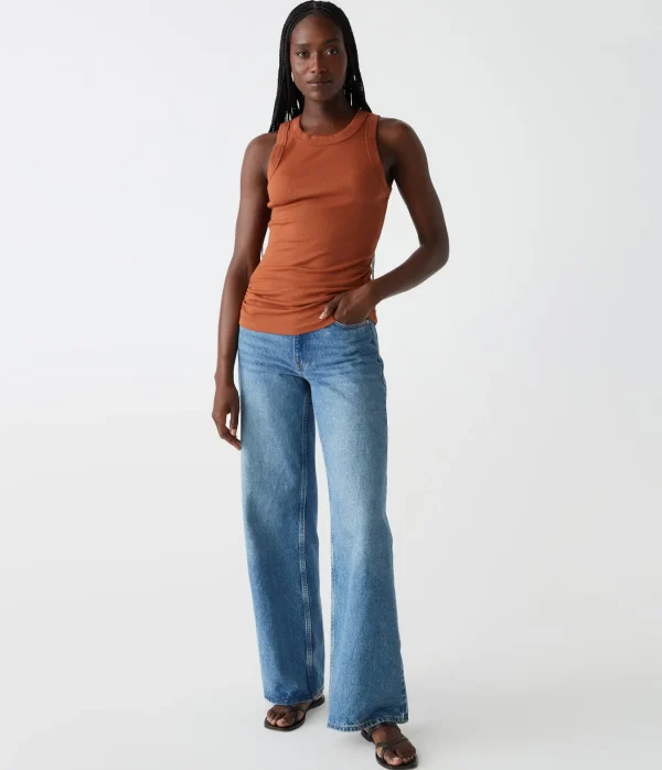 Michael Stars Halley Ribbed Tank with Ruching- Tank Tops | Ultra Rib T-Shirts