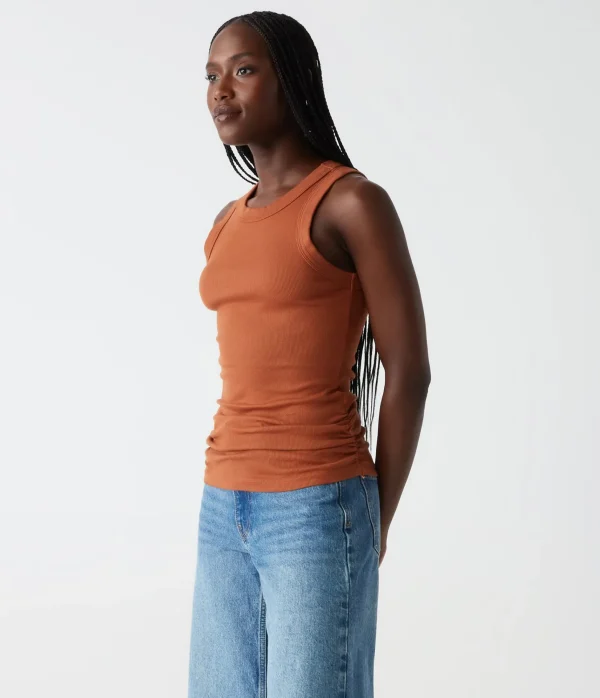 Michael Stars Halley Ribbed Tank with Ruching- Tank Tops | Ultra Rib T-Shirts
