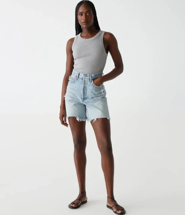 Michael Stars Halley Ribbed Tank with Ruching- Tank Tops | Ultra Rib T-Shirts