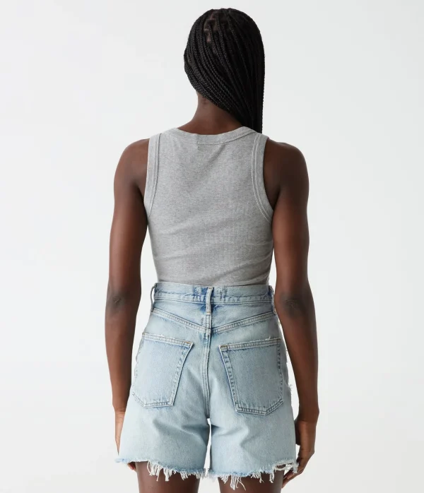 Michael Stars Halley Ribbed Tank with Ruching- Tank Tops | Ultra Rib T-Shirts
