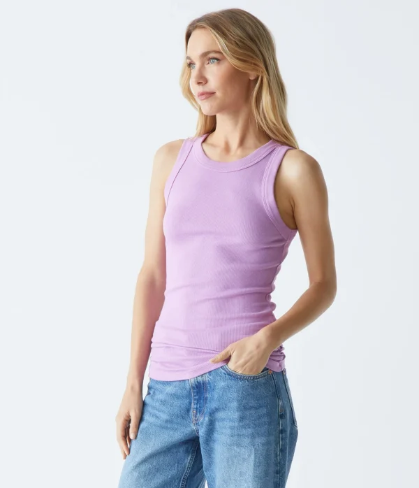 Michael Stars Halley Ribbed Tank with Ruching- Tank Tops | Ultra Rib T-Shirts
