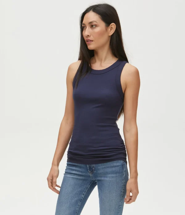 Michael Stars Halley Ribbed Tank with Ruching- Tank Tops | Ultra Rib T-Shirts