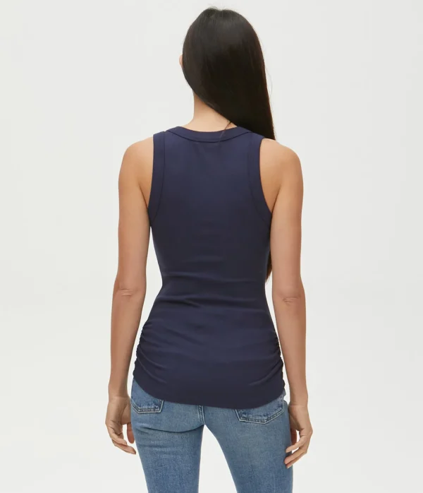 Michael Stars Halley Ribbed Tank with Ruching- Tank Tops | Ultra Rib T-Shirts