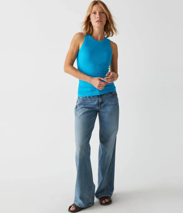Michael Stars Halley Ribbed Tank with Ruching- Tank Tops | Ultra Rib T-Shirts