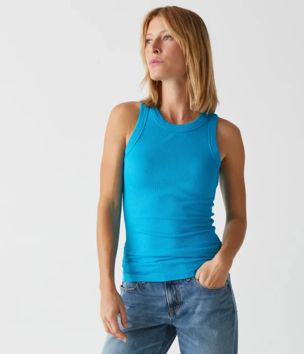 Michael Stars Halley Ribbed Tank with Ruching- Tank Tops | Ultra Rib T-Shirts