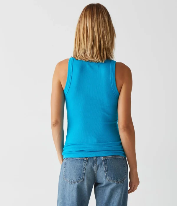 Michael Stars Halley Ribbed Tank with Ruching- Tank Tops | Ultra Rib T-Shirts