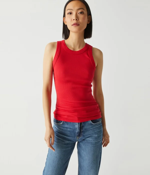 Michael Stars Halley Ribbed Tank with Ruching- Tank Tops | Ultra Rib T-Shirts