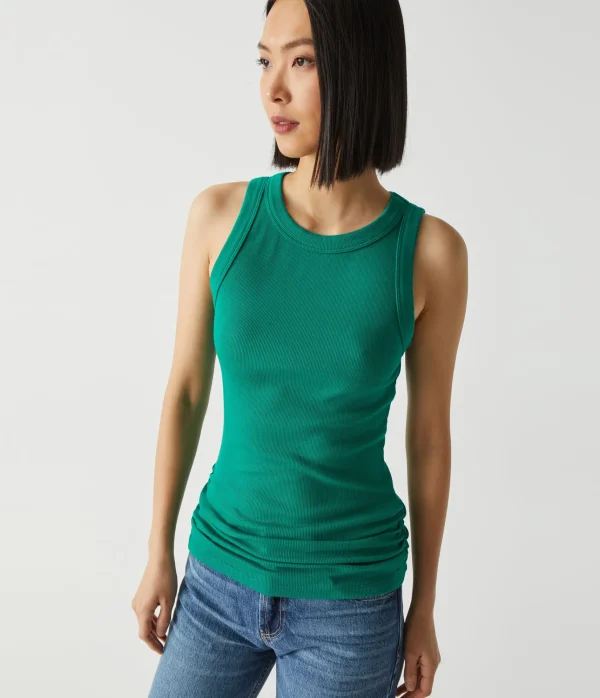 Michael Stars Halley Ribbed Tank with Ruching- Tank Tops | Ultra Rib T-Shirts