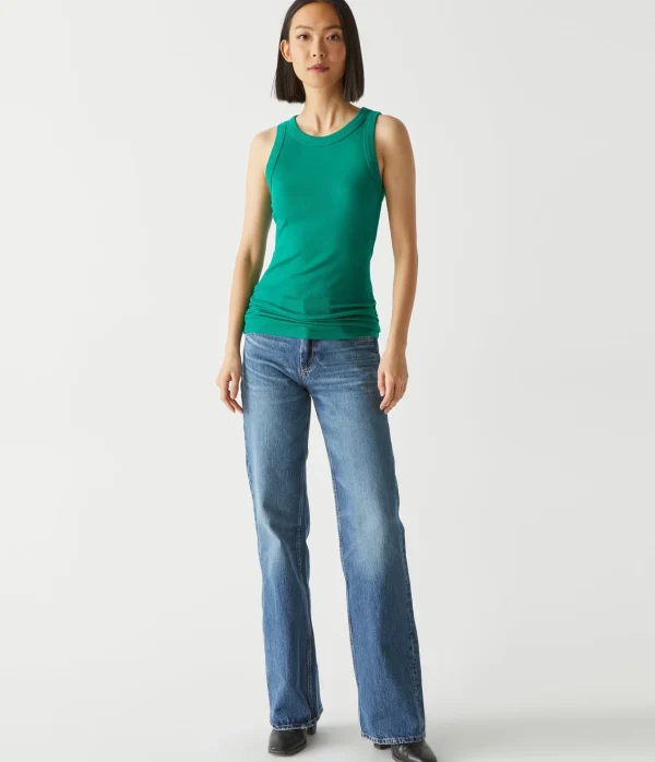 Michael Stars Halley Ribbed Tank with Ruching- Tank Tops | Ultra Rib T-Shirts