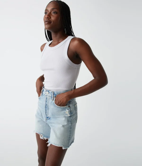 Michael Stars Halley Ribbed Tank with Ruching- Tank Tops | Ultra Rib T-Shirts