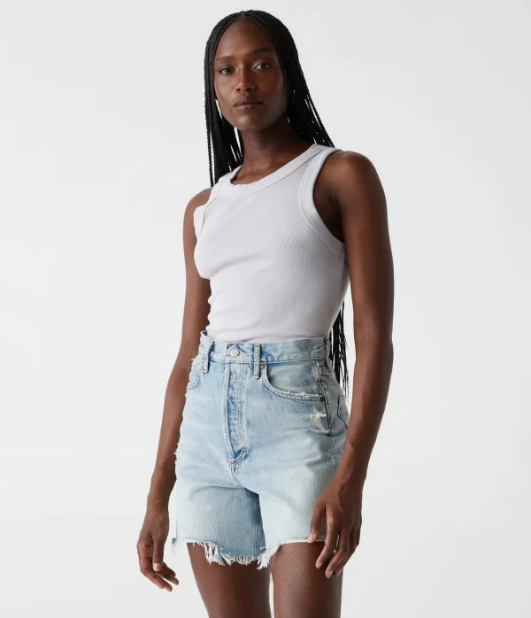 Michael Stars Halley Ribbed Tank with Ruching- Tank Tops | Ultra Rib T-Shirts