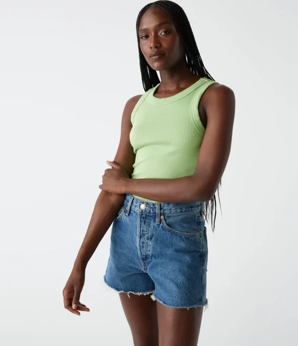 Michael Stars Halley Ribbed Tank with Ruching- Tank Tops | Ultra Rib T-Shirts