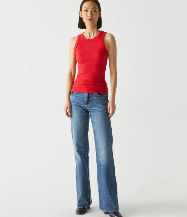 Michael Stars Halley Ribbed Tank with Ruching- Tank Tops | Ultra Rib T-Shirts