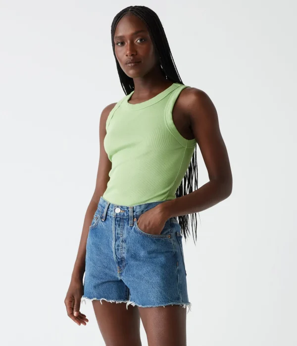 Michael Stars Halley Ribbed Tank with Ruching- Tank Tops | Ultra Rib T-Shirts