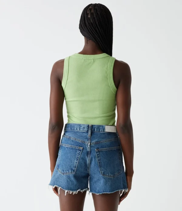 Michael Stars Halley Ribbed Tank with Ruching- Tank Tops | Ultra Rib T-Shirts