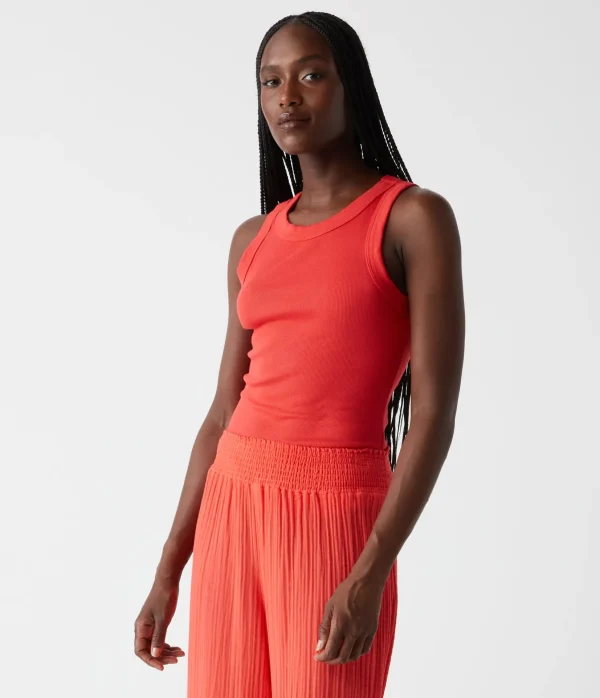 Michael Stars Halley Ribbed Tank with Ruching- Tank Tops | Ultra Rib T-Shirts