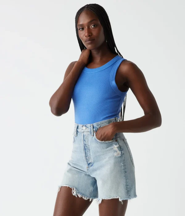 Michael Stars Halley Ribbed Tank with Ruching- Tank Tops | Ultra Rib T-Shirts