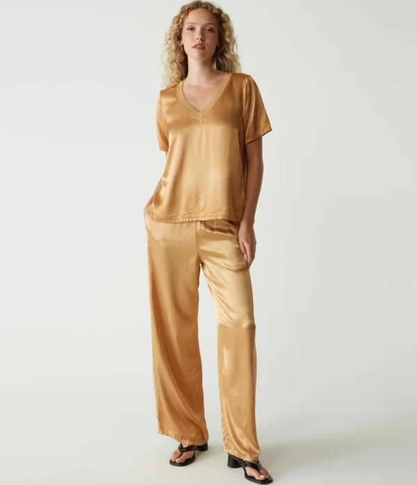 Michael Stars Jodi Satin V-Neck Top- Tops, Blouses & Shirts