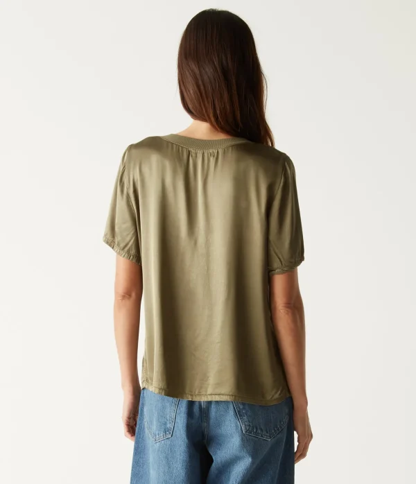 Michael Stars Jodi Satin V-Neck Top- Tops, Blouses & Shirts