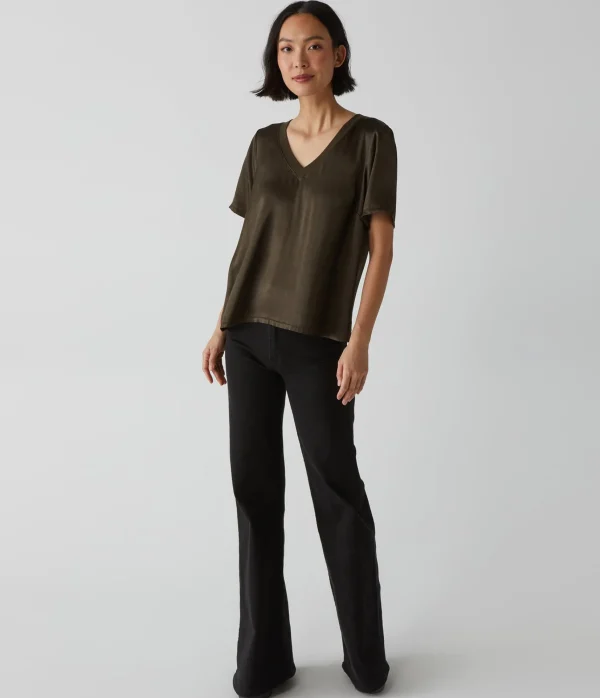 Michael Stars Jodi Satin V-Neck Top- Tops, Blouses & Shirts