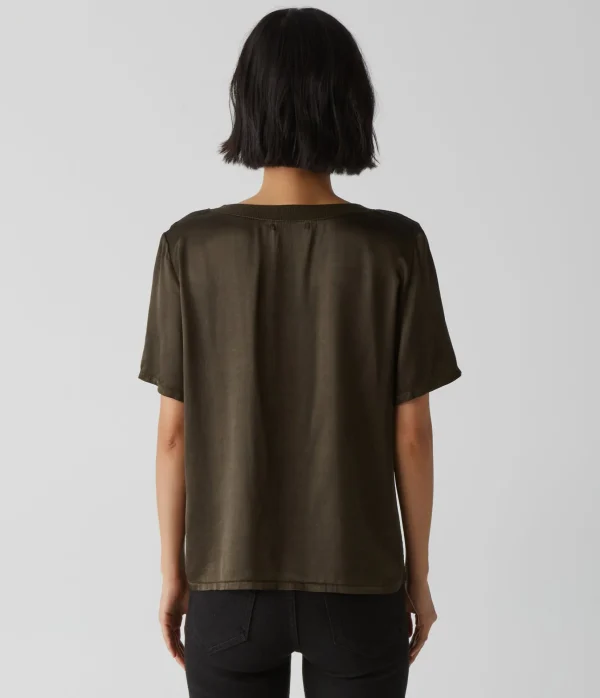 Michael Stars Jodi Satin V-Neck Top- Tops, Blouses & Shirts